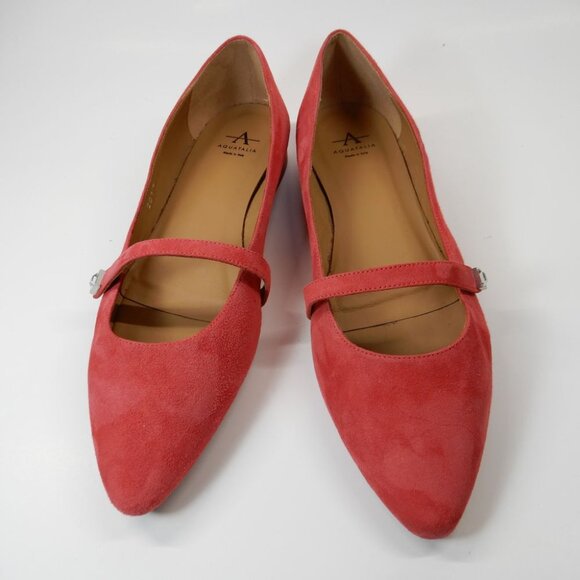 Aquatalia Priya Pointed Toe Mary Jane Flats Size 9 Raspberry Red Suede Leather - Picture 1 of 10